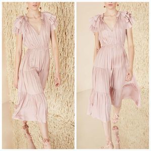 Ulla Johnson Blaire Satin Midi Dress in Rose - Size 4